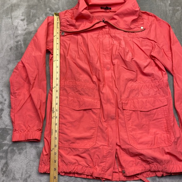 EILEEN FISHER Coral Orange Utility Jacket Drawstring Waist Collar Zip Snap Sz S - Picture 2 of 9